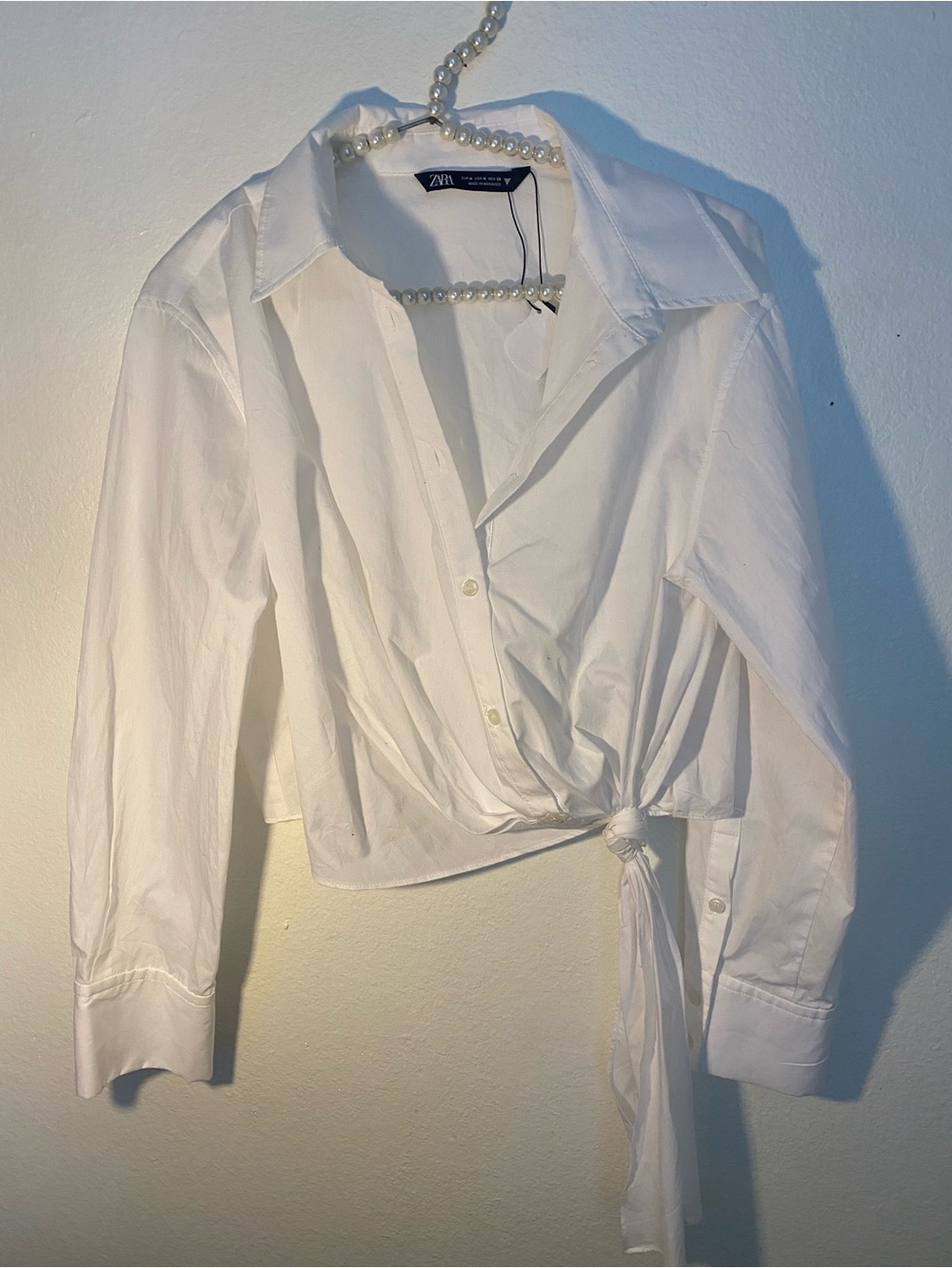 Zara women’s size medium white long sleeve crop top blouse NWTS